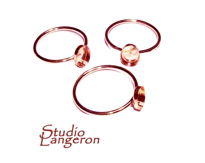 14K Rose gold filled blank ring with bezel cup 6x8 mm size 4, 5, 6, 7, 8, Base ring, Bezel cup, Setting, Jewelry making - 1 piece