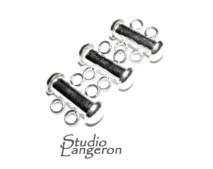 925 Sterling Silver Tube Bar Clasp 2-Hole size 4.3x16 mm, Silver Clasps, Slide Clasps, Sterling silver, Jewelry making, Tube clasp - 1 piece