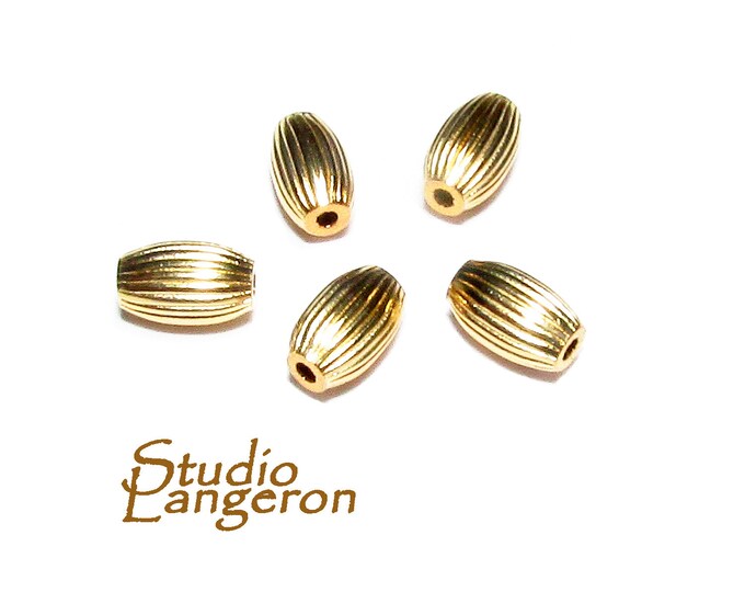 14K yellow gold filled oval corrugated beads size 5x3 mm, Oval Beads, Gold filled beads, Jewelry making, Corrugated beads - 1 piece