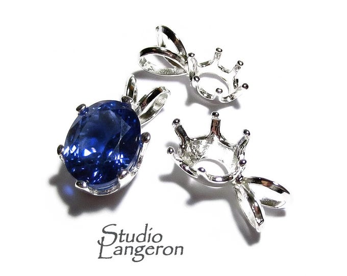 925 sterling silver blank pendant with oval 6-Prong Setting, pendant silver, Oval base pendant, Jewelry making, Prong setting - 1 piece