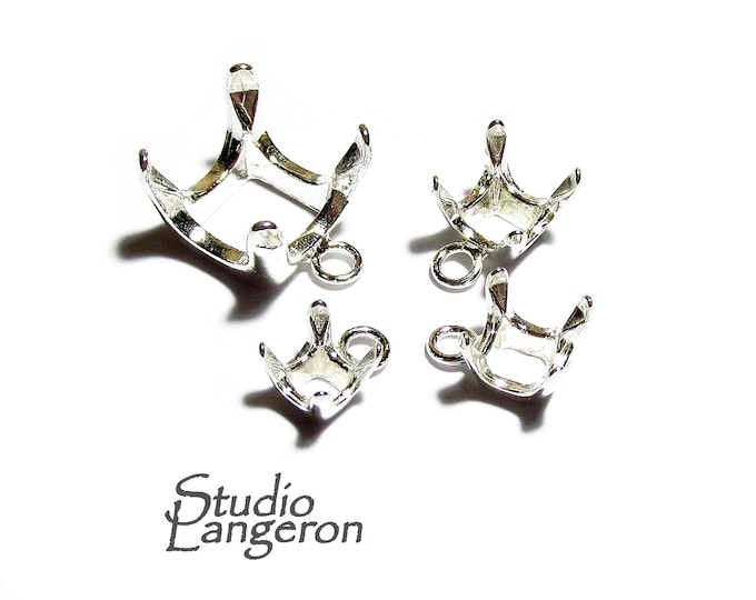 925 Sterling Silver Cushion 4-Prong Settings with loop, Silver Cushion setting, Cushion setting, Prong Settings, Jewelry making - 1 piece
