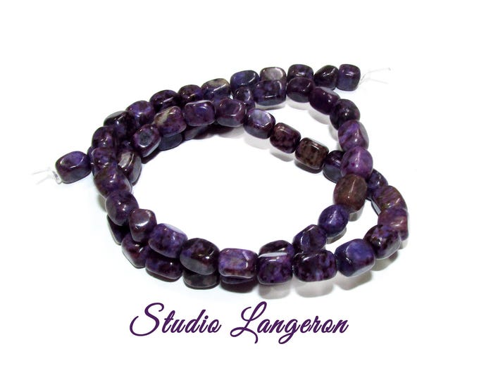 SALE!  Natural Charoite Beads Cube 6x8mm 1 strand 40cm long (About 54 beads), Natural Charoite, Jewelry making - 1 strand