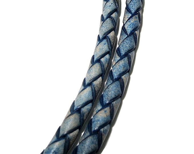 3.0 mm Natural Jeans braided leather cord, Natural leather cord, Leather braided cord, Natural leather, Jewelry making - 50 cm (1.7 Ft)