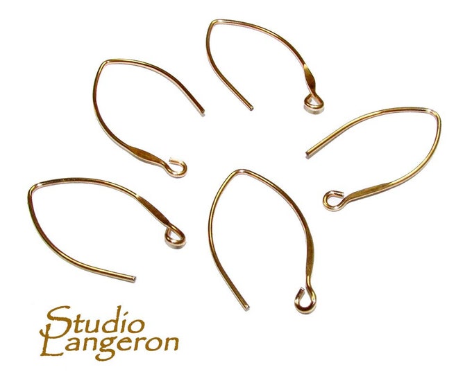14K Yellow Gold Filled Small Flattened Marquise Ear Wire with Open Ring, Earrings gold filled, Jewelry making, Earring components - 1 pair