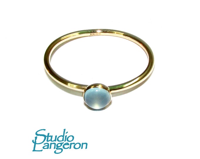14K Yellow solid gold handmade ring with aqua chalcedony 4 mm size 4, 5, 6, 7, 8, Solid Gold, ring with chalcedony, Gold ring - 1 piece
