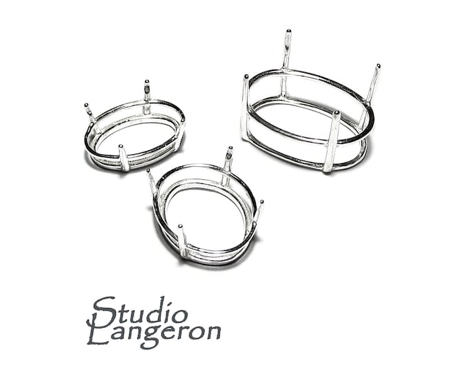 925 sterling silver Oval basket 4-Prong Setting size 13x18, 15x20, 18x25 mm, Bezel cups, Setting, Jewelry making, prong setting - 1 piece