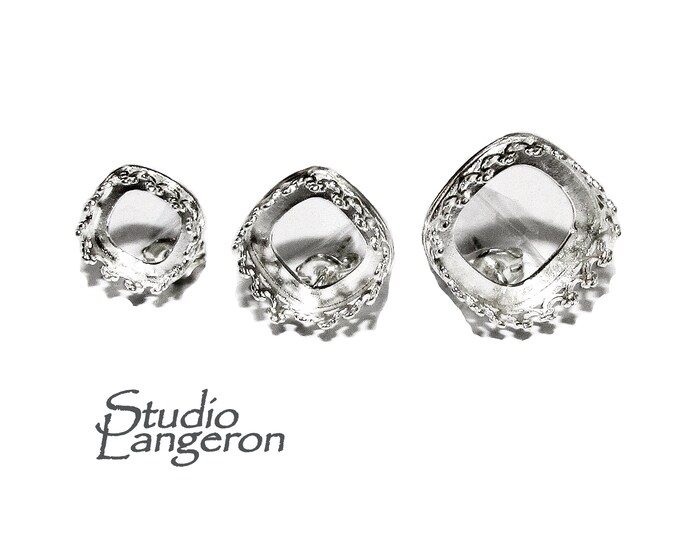 925 Sterling Silver Blank earrings size 8x8, 10x10, 12x12 mm, cushion Bezel cup, Jewelry making, Setting, Base Earrings - 1 pair (2 pieces)