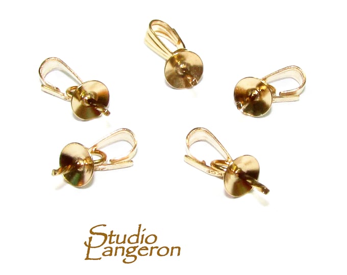 14K yellow gold filled snap-on bail and bead cap 4 mm, Jewelry making, Bail snap-on gold filled, Bail findings, Gold filled - 1 piece