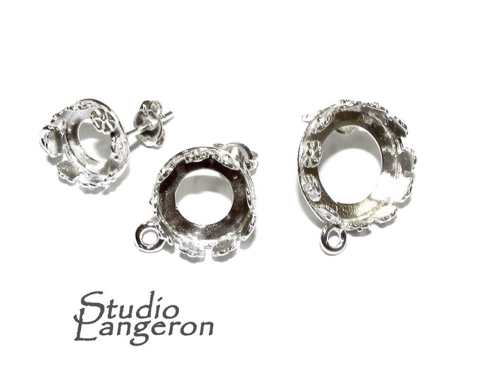 925 Sterling Silver Blank earrings size 8, 10, 12 mm with closed ring, Bezel cup, Base earrings, Jewelry making, Setting - 1 pair (2 pieces)