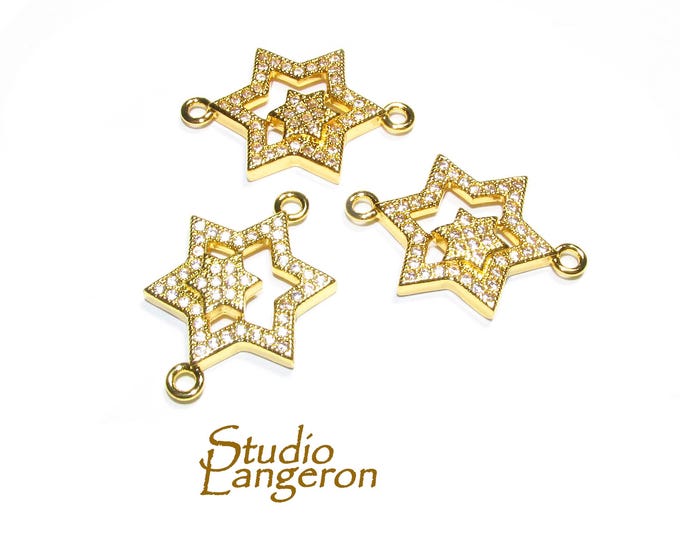 14K Gold filled small connector Magen David with crystals size 17mm, gold filled link, Jewelry making, link connector Magen David - 1 piece
