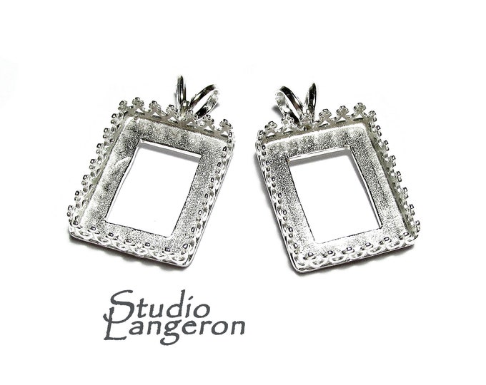 925 Sterling Silver Rectangular Blank Pendant size 13x17 mm, Bezel cup, Setting, Jewelry making, Base Pendant, Sterling silver - 1 piece