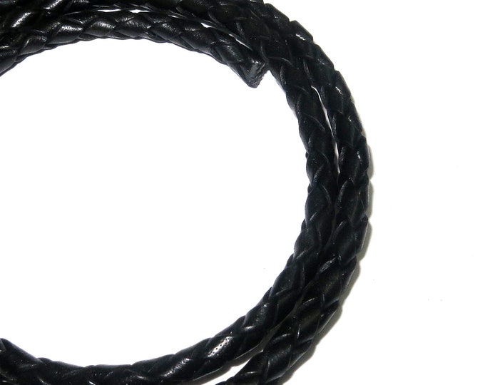 4.0 mm Natural black braided leather cord, Natural leather cord, braided leather cord, Natural leather, Jewelry making - 50 cm (1.7 Ft)
