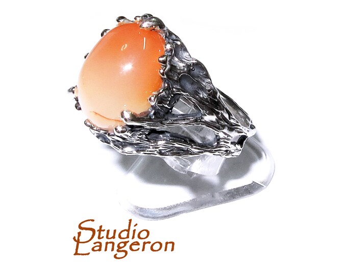 Statement Natural opal ring 925 sterling silver size 8, Handmade ring, single copy, sterling silver, Orange opal, silver ring, gemstone