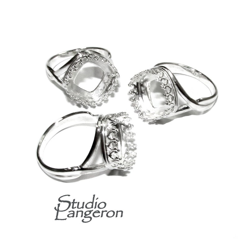 jewelry making 6 setting 12x12 mm 925 sterling silver blank ring with cushion bezel cup size 5 8 7 1 piece base ring bezel cup