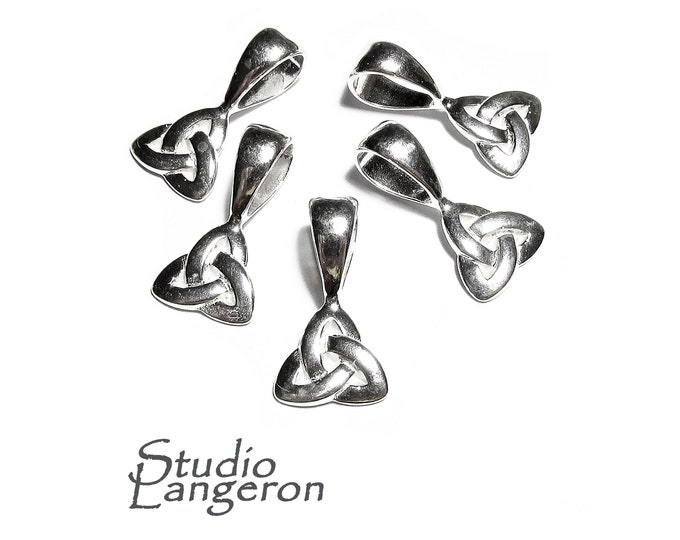 925 Sterling Silver Celtic Triad Glue-On Large Pendant Bail, Silver Bail, Bail finding, Celtic Triad, Glue-On Bail, Jewelry making - 1 piece