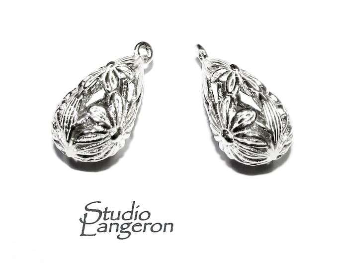 925 sterling silver shiny Drop beads size 22x9 mm, Drop filigree beads, Jewelry making, silver round beads, Drop beads - 1 piece