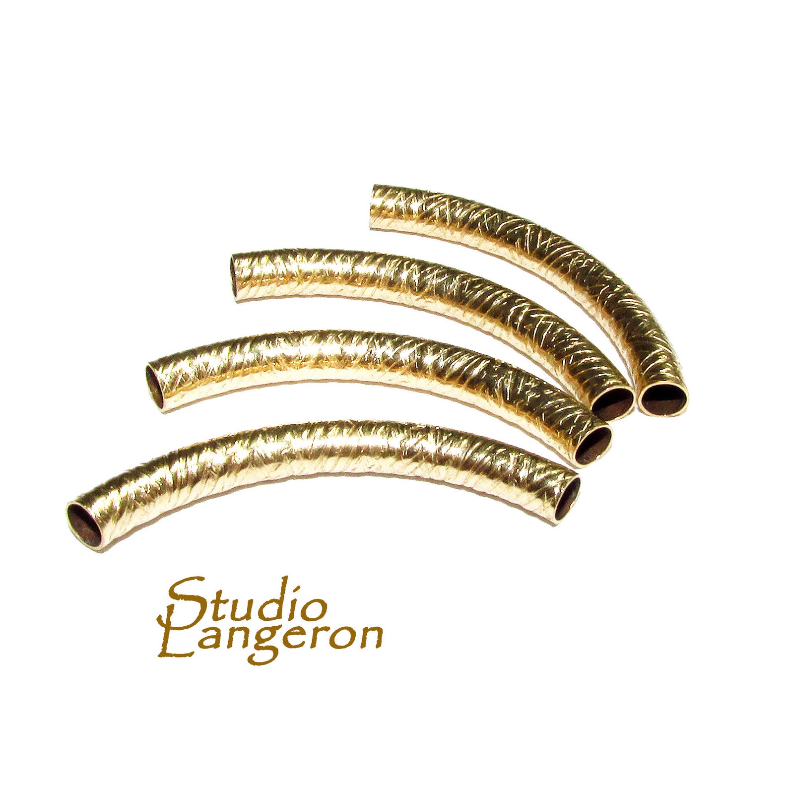 14K Gold Filled Pattern Curved Tube Beads Size 4x38 Mm, Tubes Gold