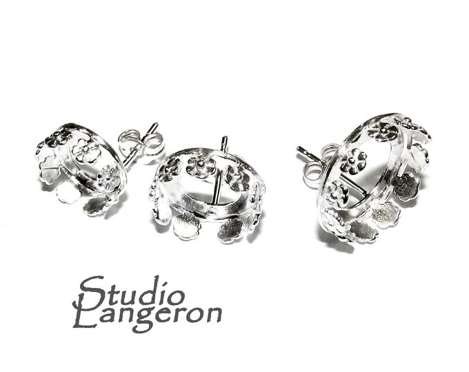 925 Sterling Silver Blank earrings size 8, 10, 12 mm, Bezel cup, Post Earring Mountings, Base earrings, Jewelry making - 1 pair (2 pieces)