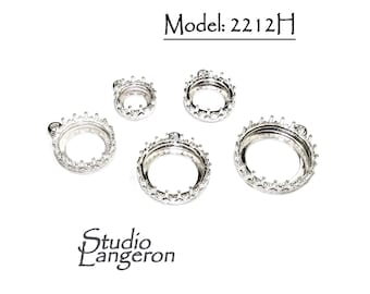 925 Sterling Silber Runde Fassungen, Modell 2212H, Größe 8 - 16 mm, Runde Fassung, Schmuckherstellung, Fassung, Rohling Anhänger - 1 Stück