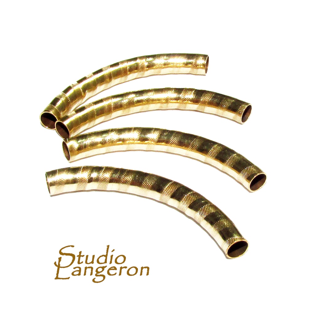 14K Gold Filled Pattern Curved Tube Beads Size 4 X38 Mm, Tubes Gold