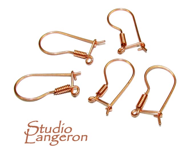 14K Rose Kidney Ear Wire with Loop and Coil, Earrings gold filled, Kidney Ear Wire, Rose Gold filled, Ear wire, Jewelry making - 1 pair