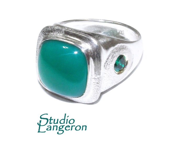Statement chrysoprase ring 925 sterling silver size 8, Handmade ring, sterling silver ring, Chrysoprase, silver ring, green ring