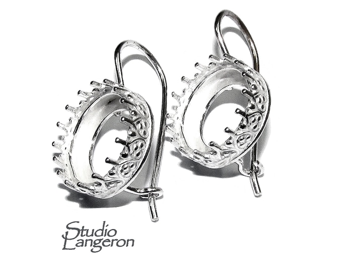 12 mm 925 sterling silver blank earrings with bezel cup, Jewelry making, Setting, bezel cup, base earrings, 925 silver - 1 pair (2 pieces)