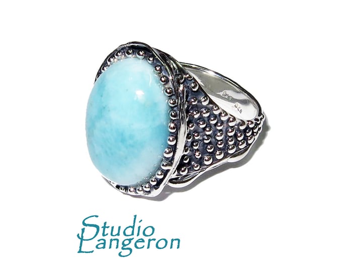 Statement Natural Larimar ring 925 sterling silver size 8, Handmade ring, single copy, Larimar, silver ring, Statement ring, cocktail ring