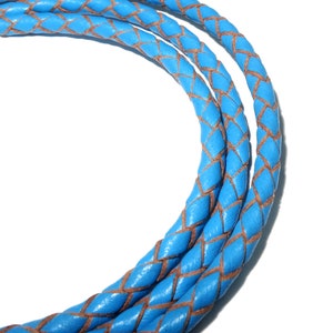 3,0 mm Natürliche blaue geflochtene Lederschnur, Naturlederschnur, geflochtene Lederschnur, Naturleder, Schmuckherstellung - 50 cm (1,7 Ft)