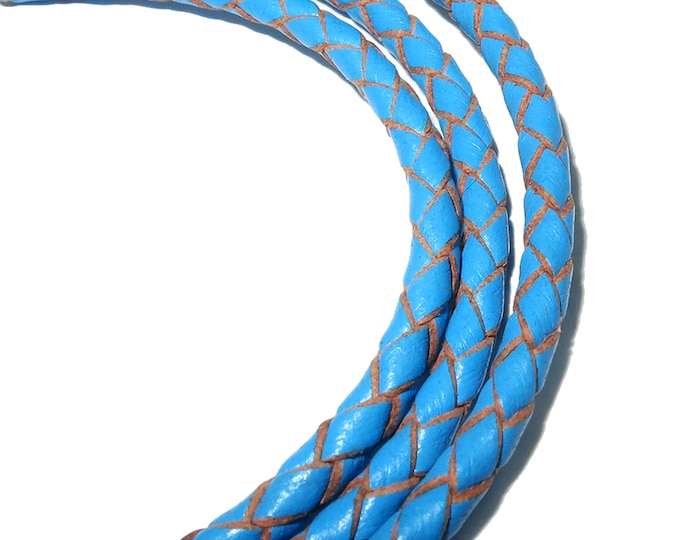 3.0 mm Natural blue braided leather cord, Natural leather cord, braided leather cord, Natural leather, Jewelry making - 50 cm (1.7 Ft)