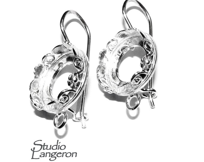 12 mm 925 sterling silver blank earrings with bezel cup and closed ring, Jewelry making, Setting, bezel cup, base earring - 1 pair (2 piece)