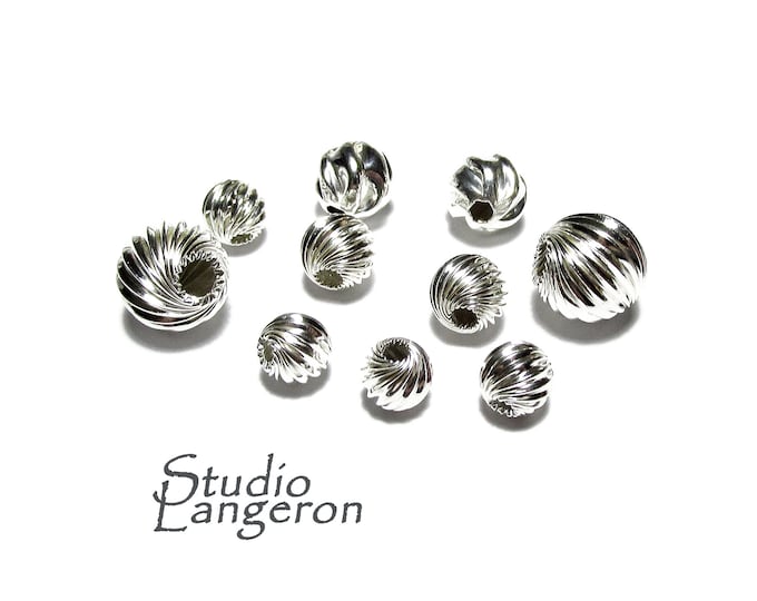 925 Sterling Silver twisted corrugated beads size 4, 5, 6, 7, 8, 10 mm, Jewelry making, Twisted corrugated Beads, Silver beads - 1 piece