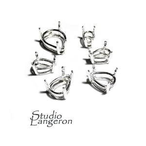 925 Sterling Silver Pear Basket 4-Prong Settings Size 6x4, 7x5, 8x5, 9x6, 10x7, 13x9 mm, Bezel cup, Basket setting, Jewelry making - 1 piece