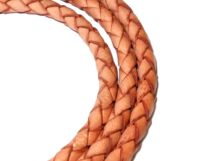 4.0 mm Natural color braided natural leather cord, Leather cord, braided leather cord, Natural leather, Jewelry making - 50 cm (1.7 Ft)