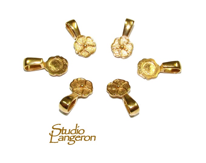 14K Yellow gold filled flower round Glue-on Pendant Bails, Jewelry making, bail with loop, Bail, Bail gold filled, Bail finding - 1 piece