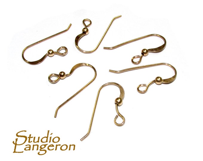 14K Yellow Gold Filled Flattened Ear Wire with Loop and Bead, Jewelry making, Earrings gold filled, Earring components - 1 pair (2 pieces)
