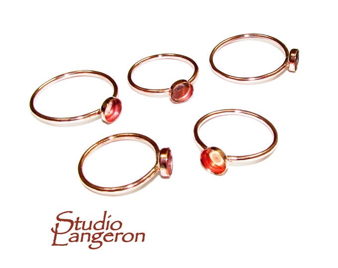 14K Rose solid gold blank ring with bezel cup 4 mm size 4 - 10, Base ring, Gold ring, bezel cup, Jewelry making, Setting - 1 piece