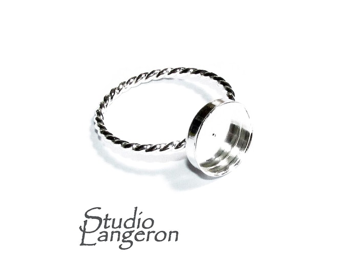 925 sterling silver twisted blank ring with bezel cup 10 mm size 4, 5, 6, 7, 8, 9, 10, bezel cup, base ring, Jewelry making - 1 piece
