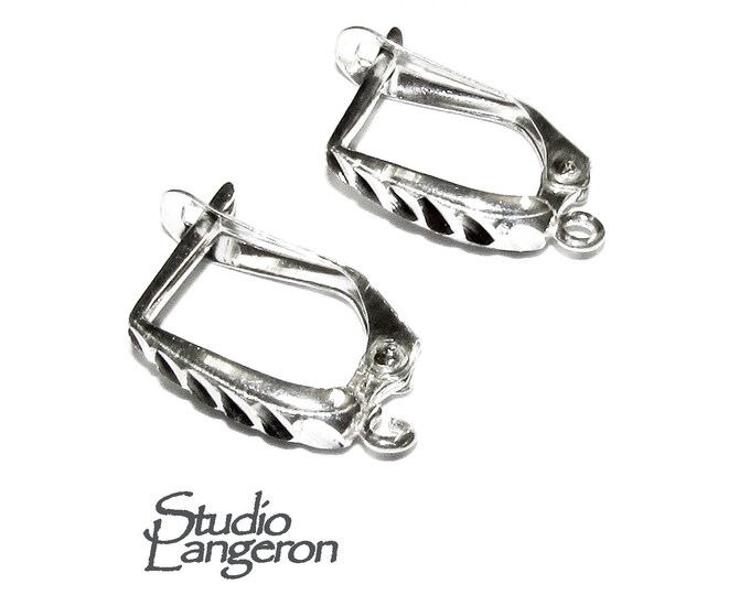 925 Sterling Silver Small Lever Back Diamond cut Ear Wire with Open Ring, Silver earrings, Lever Back, Jewelry making - 1 pair (2 pieces)