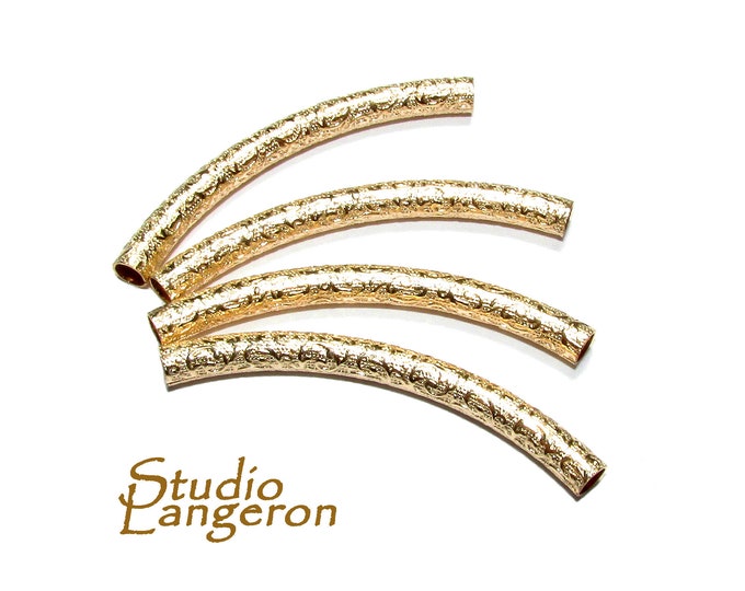 14K Gold Filled Pattern Curved Tube beads size 3x35 mm, tubes gold filled, tube, Jewelry making, tube bracelet, gold filled - 1 piece