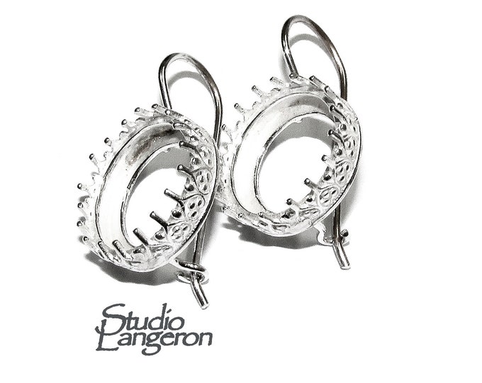 16 mm 925 sterling silver blank earrings with bezel cup, Jewelry making, Setting, bezel cup, base earrings, 925 silver - 1 pair (2 pieces)