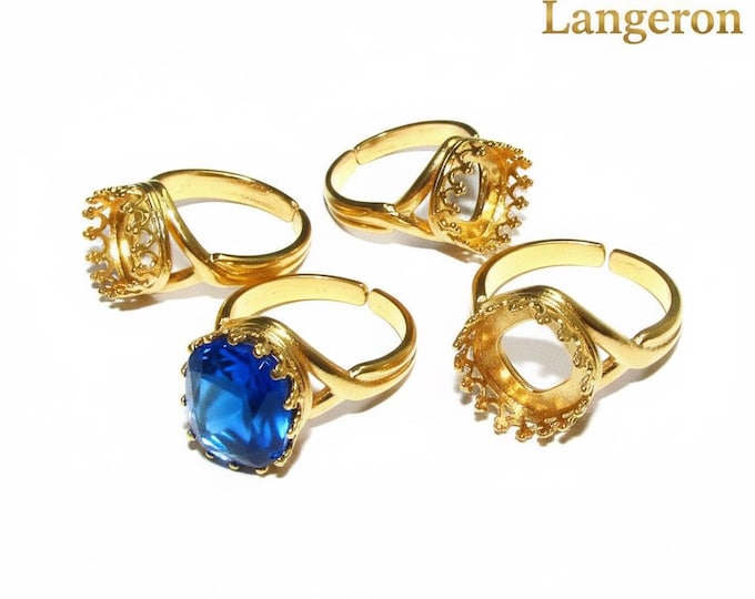 14K Yellow gold filled open blank ring with cushion bezel cup 12x12 mm, base ring, Setting, bezel cup, jewelry making, Gold filled - 1 piece