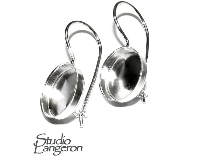 12 mm 925 sterling silver blank earrings with bezel cup, Jewelry making, Setting, bezel cup, base earrings, 925 silver - 1 pair (2 piece)