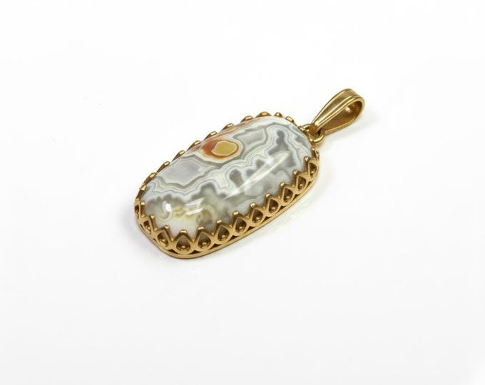 Botswana agate pendant 14K Yellow gold filled size 2.6x1.5 cm, Handmade pendant, Natural Botswana agate, Handmade pendant