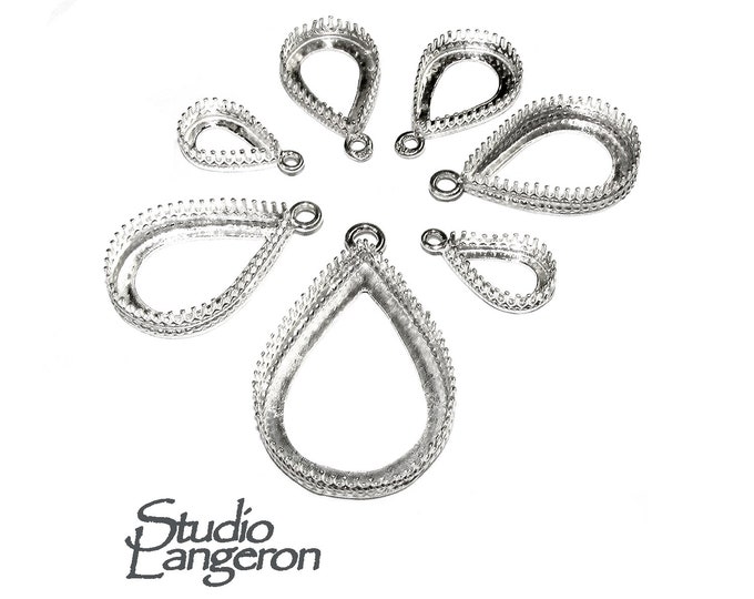 925 Sterling Silver Pear Bezel Cups size 7x9, 10x15, 13x18, 18x25 mm, Pear bezel cup, Bezel cup, Jewelry making, Setting - 1 piece