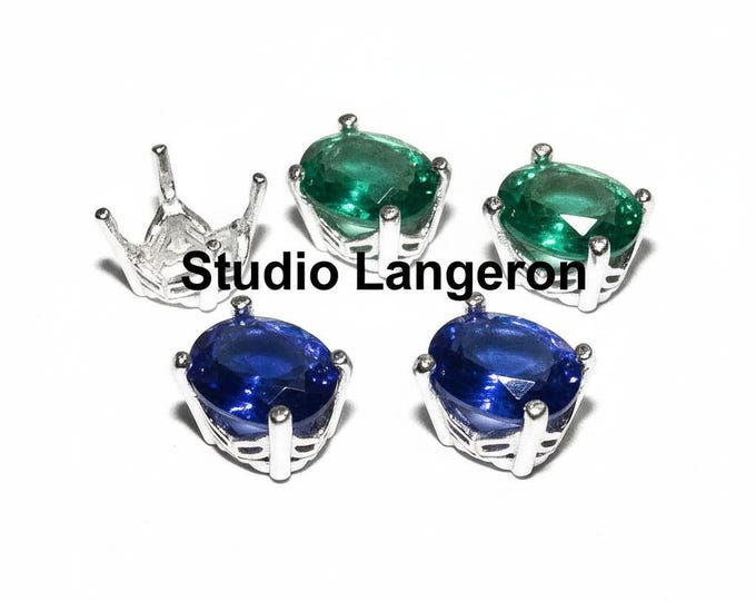 925 Sterling Silver Oval Butterfly 4-Prong Setting size 6x8, 8x10mm, Oval prong settings, Jewelry making, Bezel cup, Settings - 1 piece