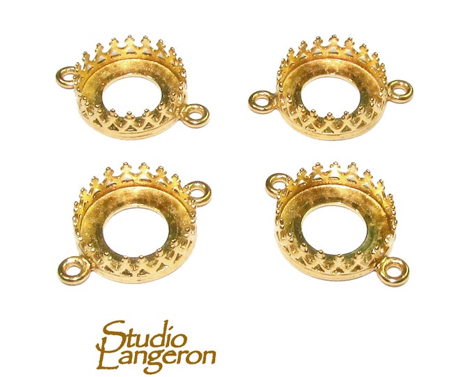 10 mm 14K Yellow gold filled Round Bezel Cup with two rings, Bezel cup, Setting, Round bezel cup, Jewelry making, Gold Filled - 1 piece