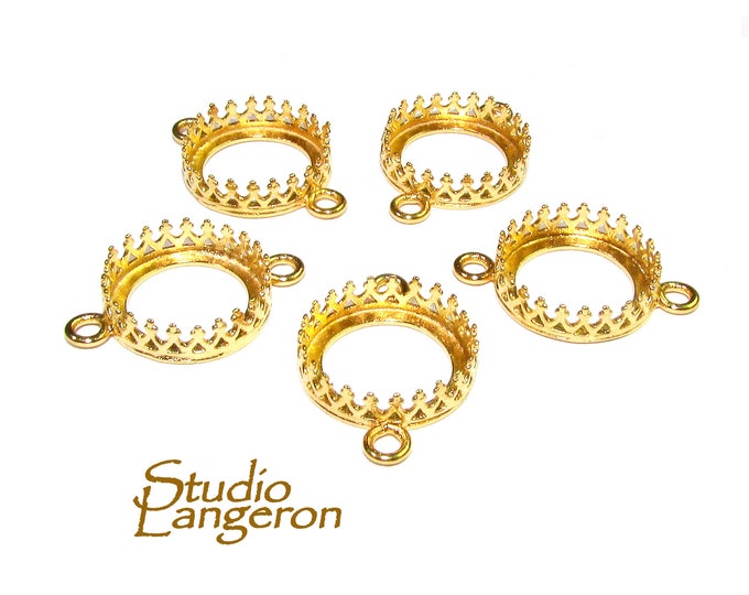 12 mm 14K Yellow gold filled Round Bezel Cup with two rings, Bezel cup, Setting, Gold Filled bezel cup, Jewelry making, Mounting - 1 piece