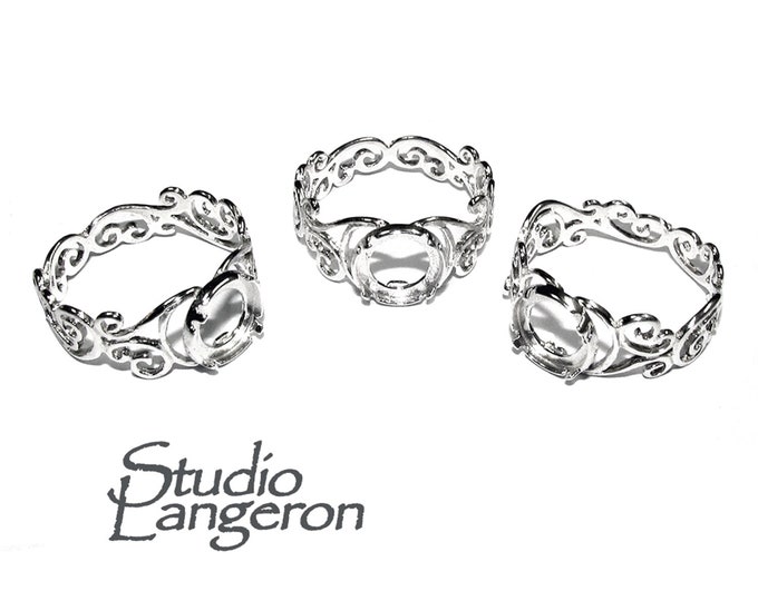 925 sterling silver filigree base ring with bezel cup 8 mm, silver ring, base jewelry, base ring, sterling silver, ring, bezel cup - 1 piece