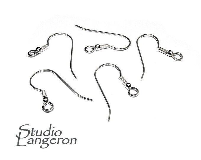 925 Sterling Silver Ear Wire with Loop, Bead and Coil, Silver earrings, Ear wire, Earring components, Jewelry making - 1 pair (2 pieces)
